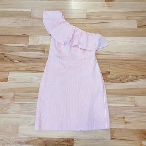 J Crew Seersucker One-Shoulder Ruffle Dress, Size 6